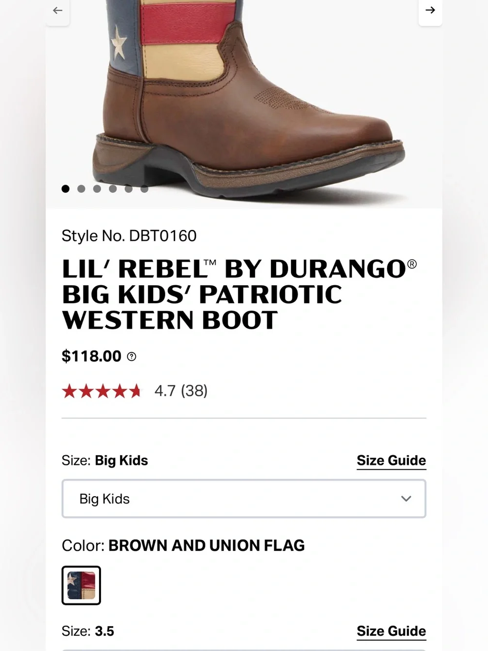 LIL' REBEL™ BY DURANGO® BIG KIDS' PATRIOTIC WESTERN BOOT